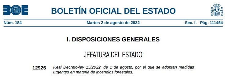 El COIM valora el recientemente aprobado real decreto ley sobre incendios forestales