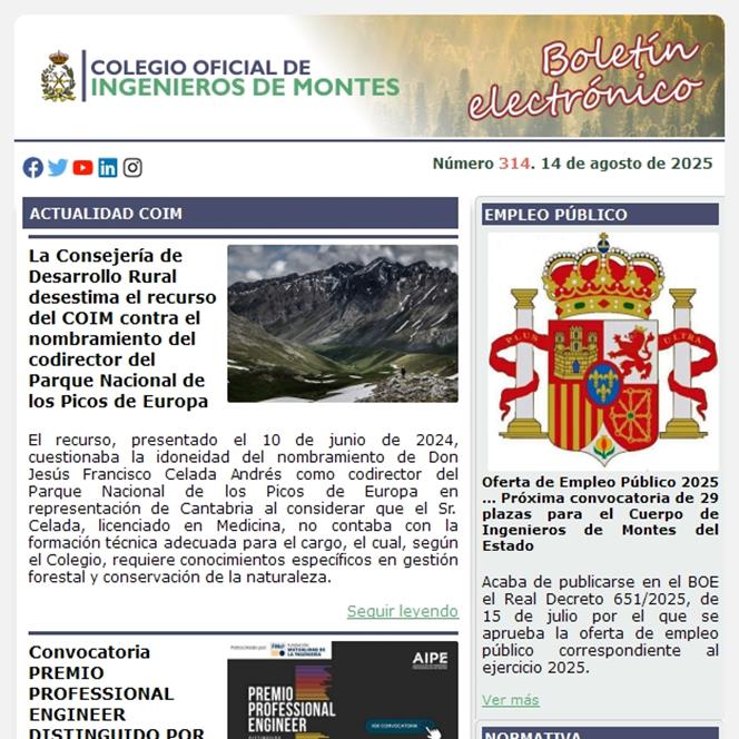 Publicado el Boletín Informativo número 314