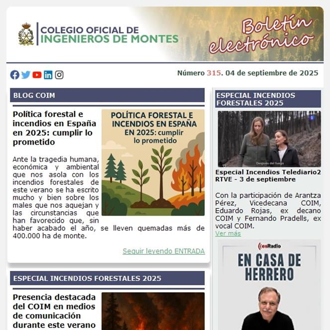 Publicado el Boletín Informativo número 315