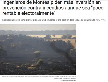 Ingenieros de Montes piden más inversión en prevención contra incendios aunque sea 