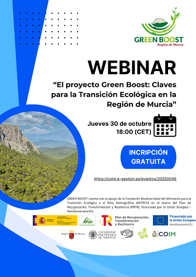 WEBINAR «El proyecto Green Boost: Claves para la Transición Ecológica en la Región de Murcia» Jueves, 30 de octubre
