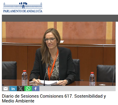 Intervención en el Parlamento de Andalucía de Arantza Pérez, Vicedecana COIM, sobre el Proyecto de Ley de Montes de Andalucía