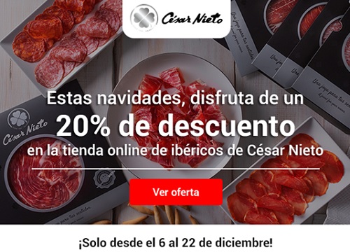 Disfruta de un 20% de descuento en la tienda online de ibéricos de César Nieto