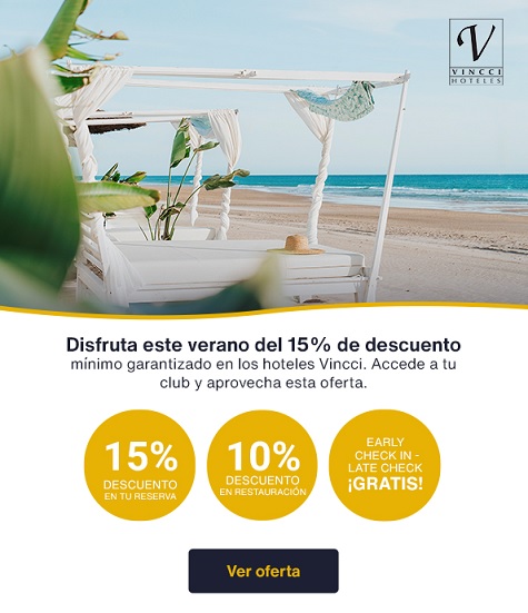 Alójate en hoteles Vincci con 15% de descuento