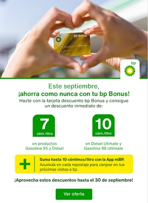 Este septiembre, con bp Bonus ahorra hasta 20 cents/litro